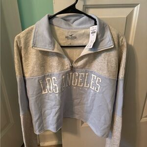 Hollister Light Blue & Heather Gray Half-Zip Los Angeles Pullover